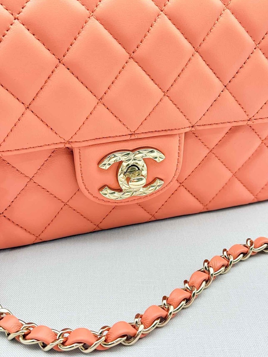 Pre - loved CHANEL Flap Coral Quilted Top Handle at Reems Closet
