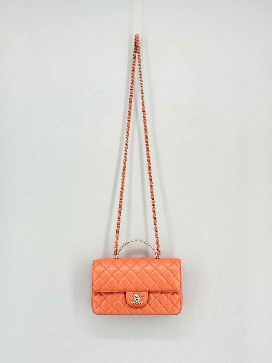 Pre - loved CHANEL Flap Coral Quilted Top Handle at Reems Closet