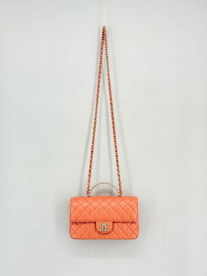 Pre - loved CHANEL Flap Coral Quilted Top Handle at Reems Closet