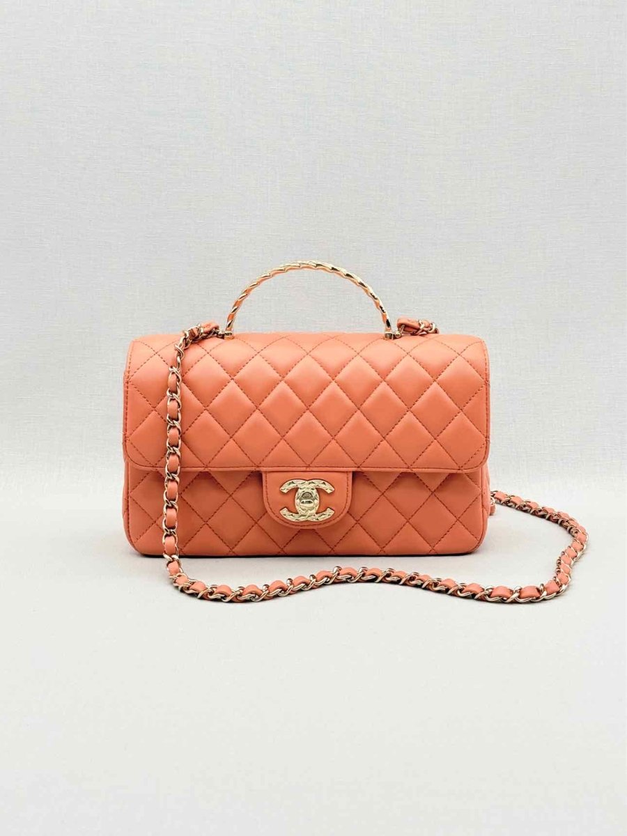 Pre - loved CHANEL Flap Coral Quilted Top Handle at Reems Closet