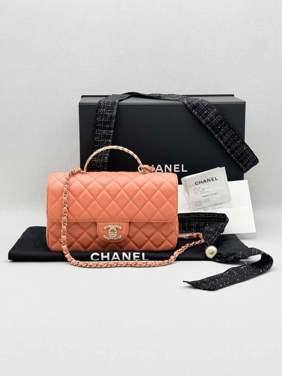 Pre - loved CHANEL Flap Coral Quilted Top Handle at Reems Closet