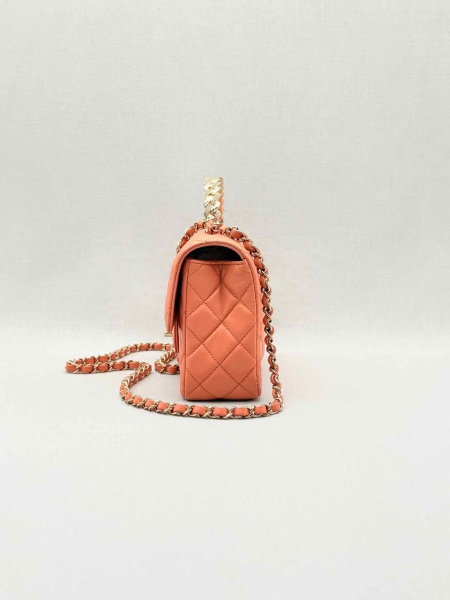 Pre - loved CHANEL Flap Coral Quilted Top Handle at Reems Closet