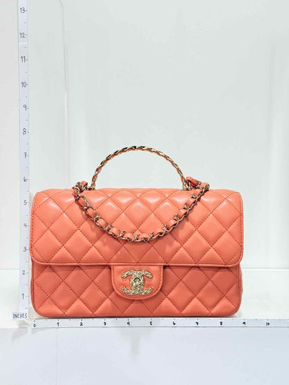 Pre - loved CHANEL Flap Coral Quilted Top Handle at Reems Closet
