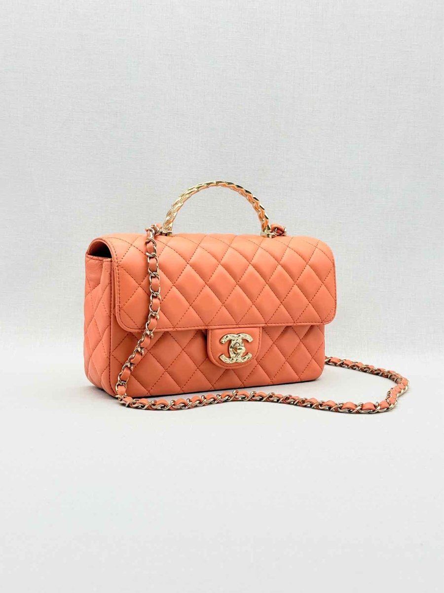 Pre - loved CHANEL Flap Coral Quilted Top Handle at Reems Closet