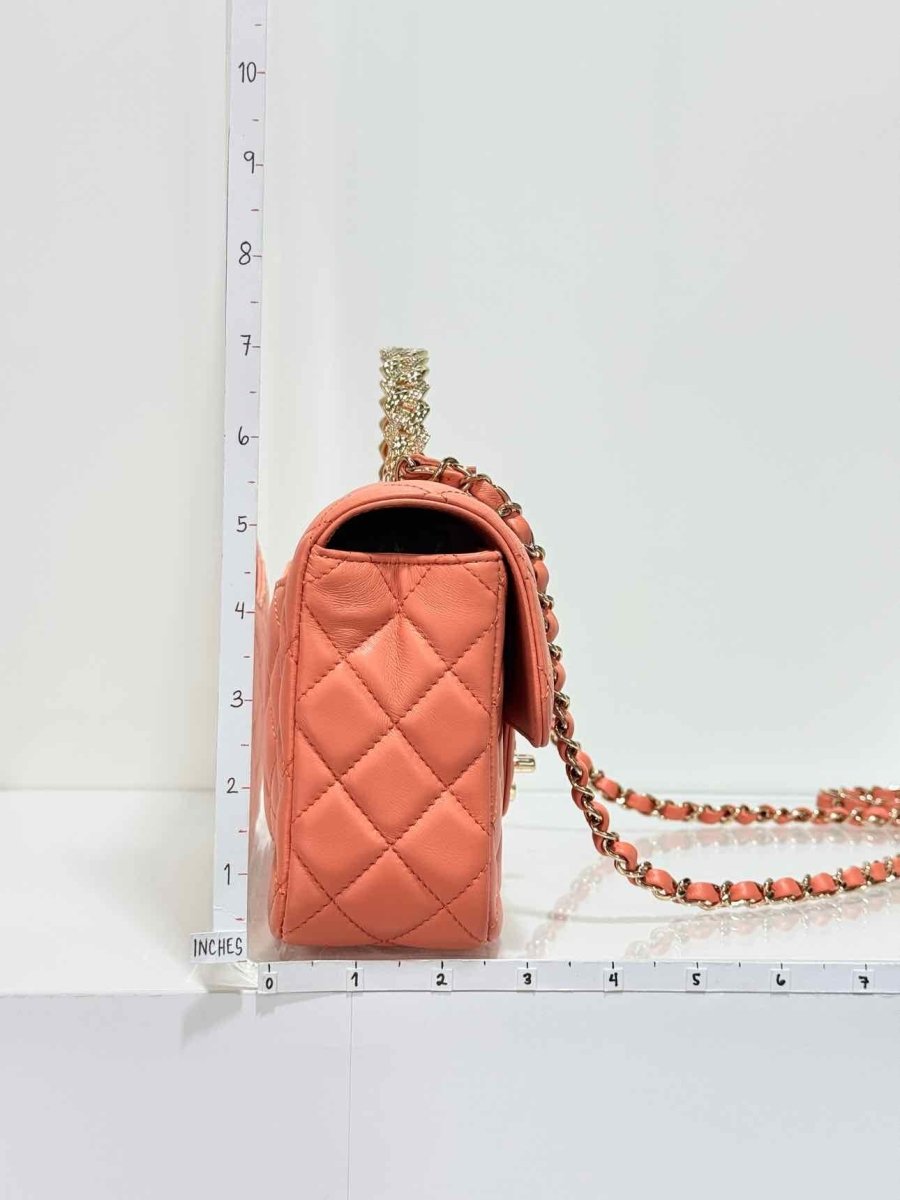 Pre - loved CHANEL Flap Coral Quilted Top Handle at Reems Closet