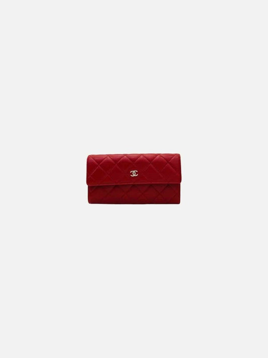 Pre - loved CHANEL Flap Red Quilted Continental Wallet at Reems Closet