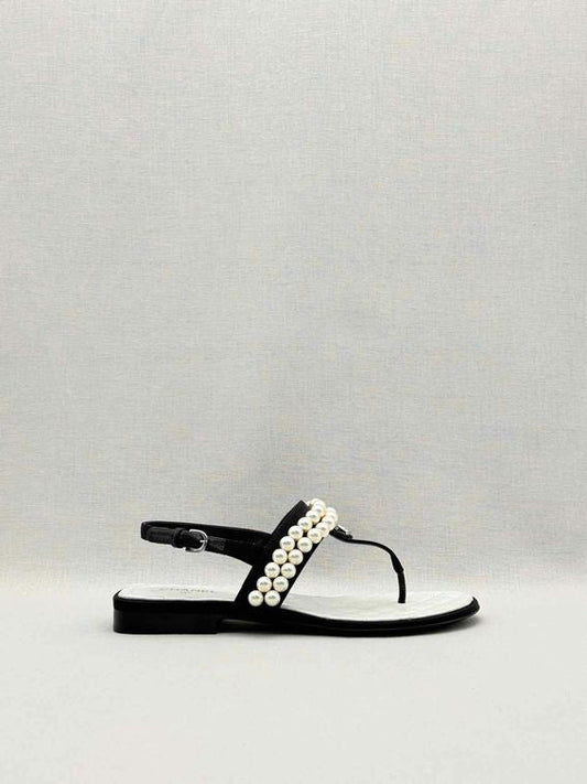 Pre-loved CHANEL Grosgrain Black Pearl Size EU 37.5 Sandals at Reems Closet