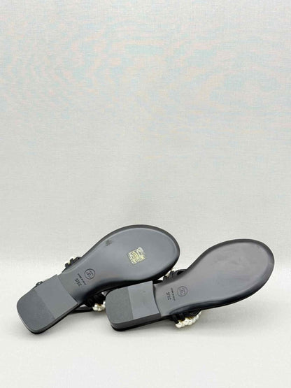 Pre-loved CHANEL Grosgrain Black Pearl Size EU 37.5 Sandals at Reems Closet
