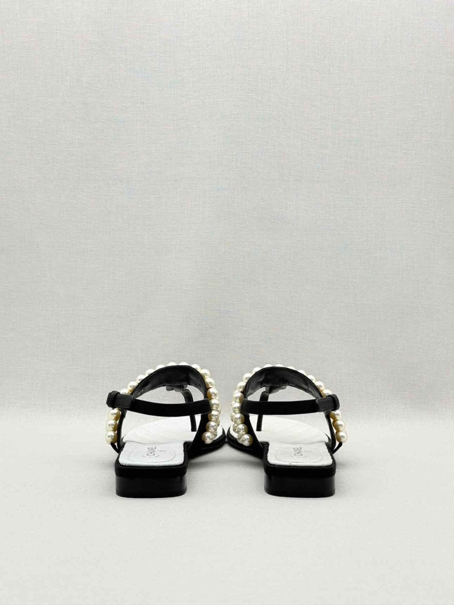Pre-loved CHANEL Grosgrain Black Pearl Size EU 37.5 Sandals at Reems Closet