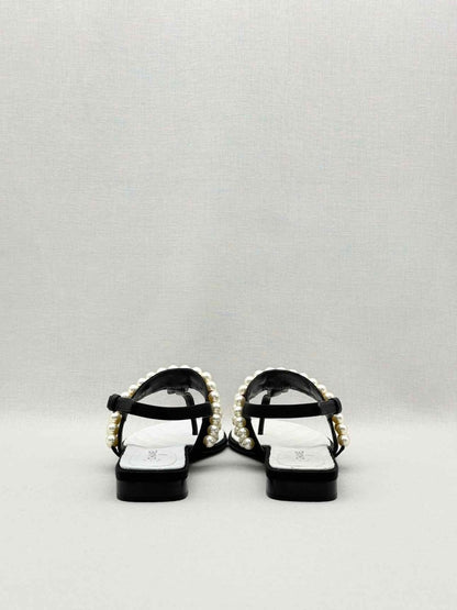 Pre-loved CHANEL Grosgrain Black Pearl Size EU 37.5 Sandals at Reems Closet