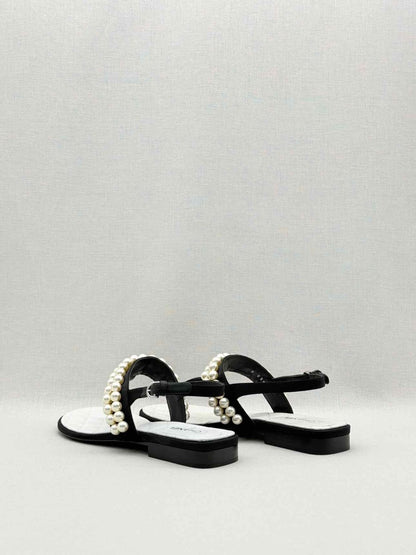 Pre-loved CHANEL Grosgrain Black Pearl Size EU 37.5 Sandals at Reems Closet