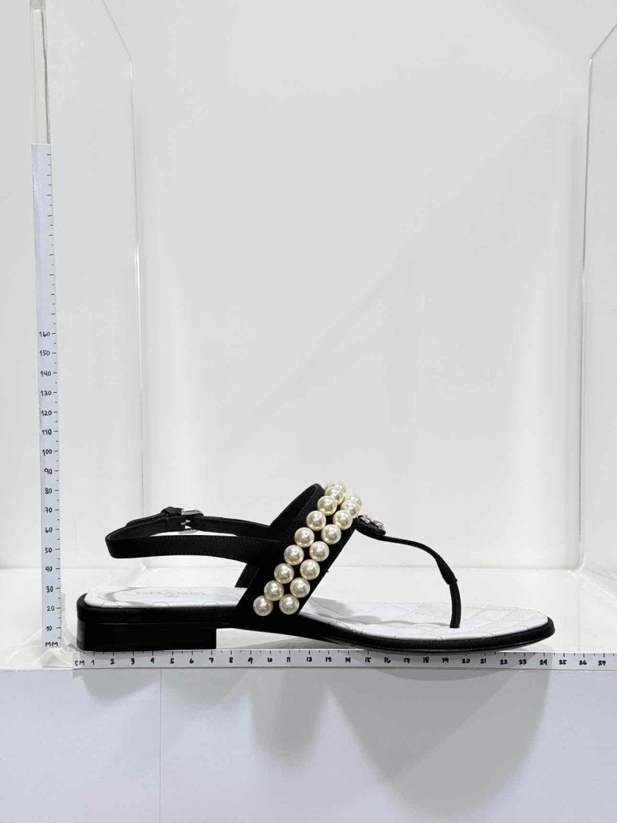 Pre-loved CHANEL Grosgrain Black Pearl Size EU 37.5 Sandals at Reems Closet