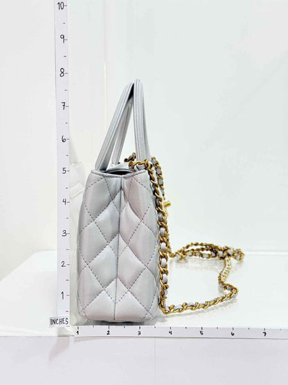 Pre - loved CHANEL Kelly Grey Quilted Top Handle at Reems Closet