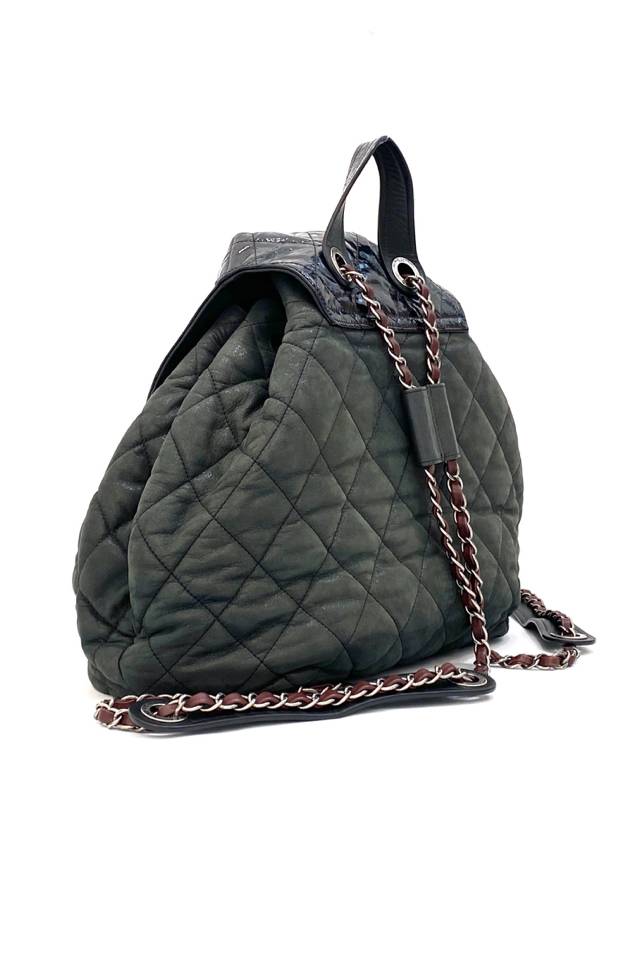 Pre - loved CHANEL Khaki & Black Backpack at Reems Closet