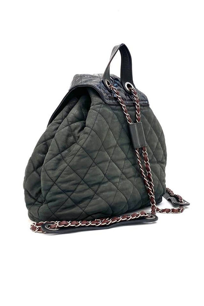 Pre - loved CHANEL Khaki & Black Backpack at Reems Closet
