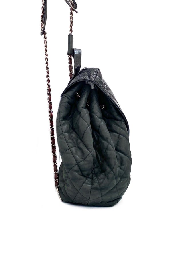 Pre - loved CHANEL Khaki & Black Backpack at Reems Closet