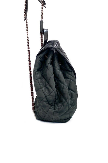 Pre - loved CHANEL Khaki & Black Backpack at Reems Closet