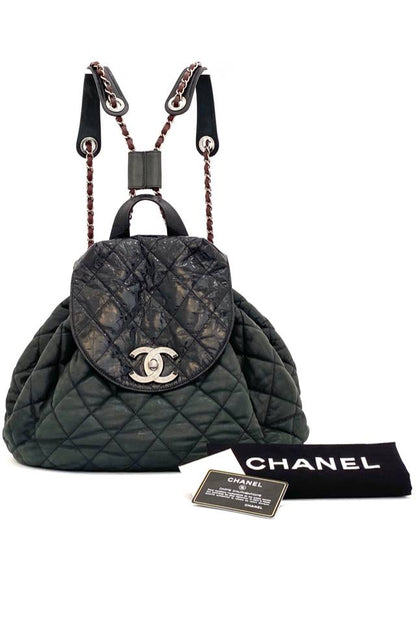 Pre - loved CHANEL Khaki & Black Backpack at Reems Closet