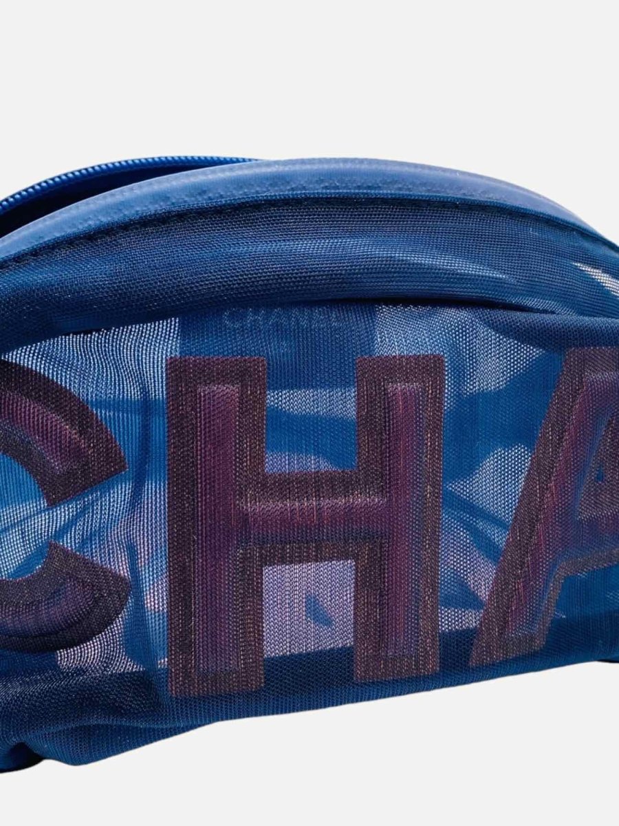 Pre - loved CHANEL Logo Blue Mesh Belt Bag at Reems Closet