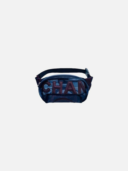 Pre - loved CHANEL Logo Navy Blue & Burgundy Mesh Belt Bag at Reems Closet