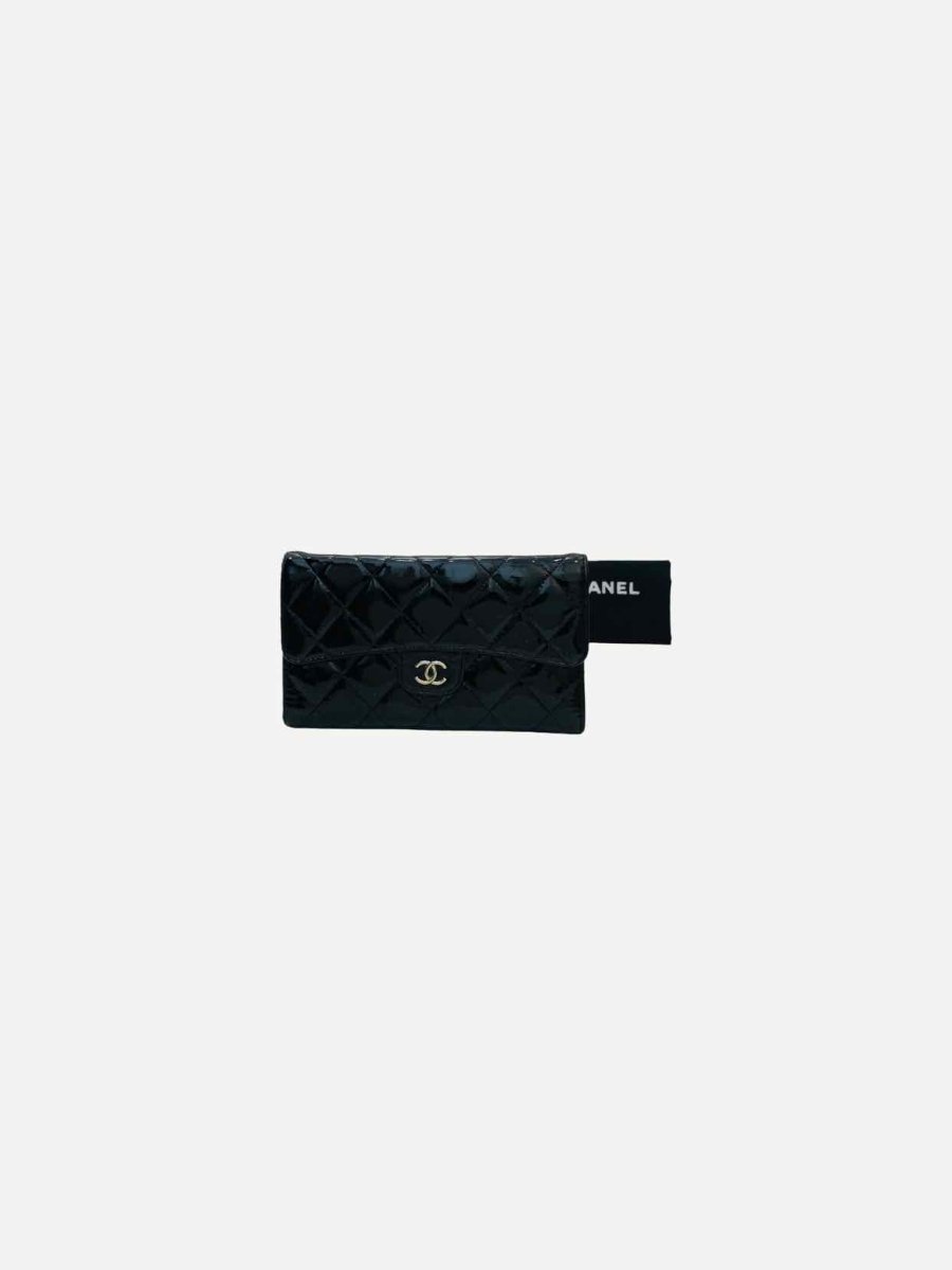 Pre - loved CHANEL Matelasse Black Quilted Continental Wallet at Reems Closet