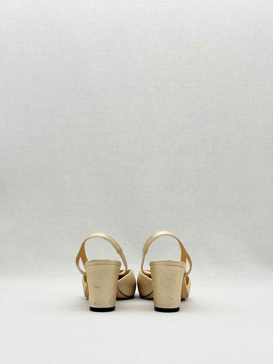 Pre - loved CHANEL Metallic Gold & Black Size EU 35.5 Slingbacks at Reems Closet