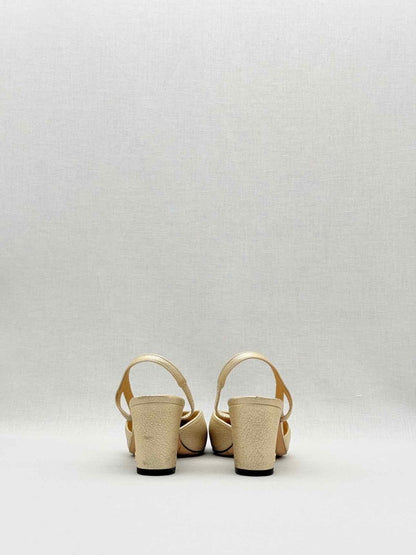 Pre - loved CHANEL Metallic Gold & Black Size EU 35.5 Slingbacks at Reems Closet