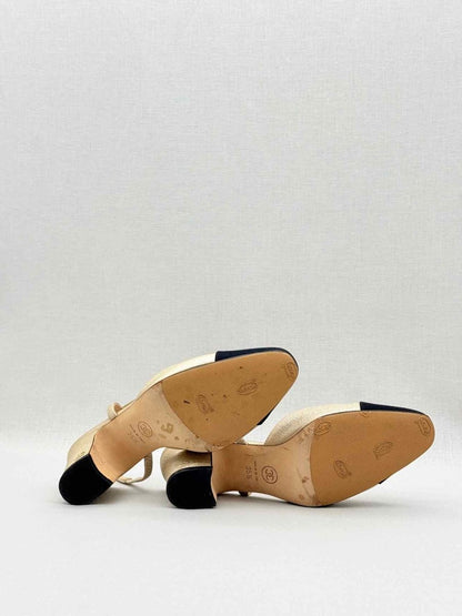 Pre - loved CHANEL Metallic Gold & Black Size EU 35.5 Slingbacks at Reems Closet