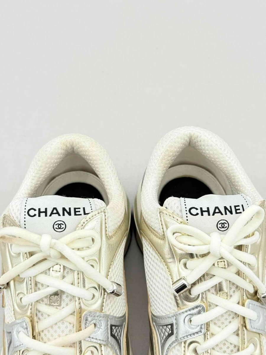 Pre - loved CHANEL Metallic Silver & Gold Size EU 35.5 Sneakers at Reems Closet