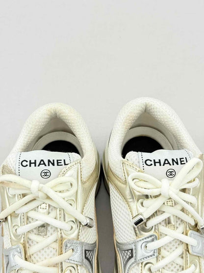 Pre - loved CHANEL Metallic Silver & Gold Size EU 35.5 Sneakers at Reems Closet