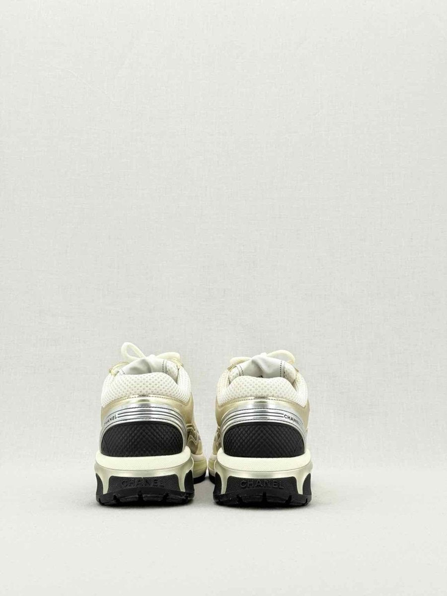 Pre - loved CHANEL Metallic Silver & Gold Size EU 35.5 Sneakers at Reems Closet