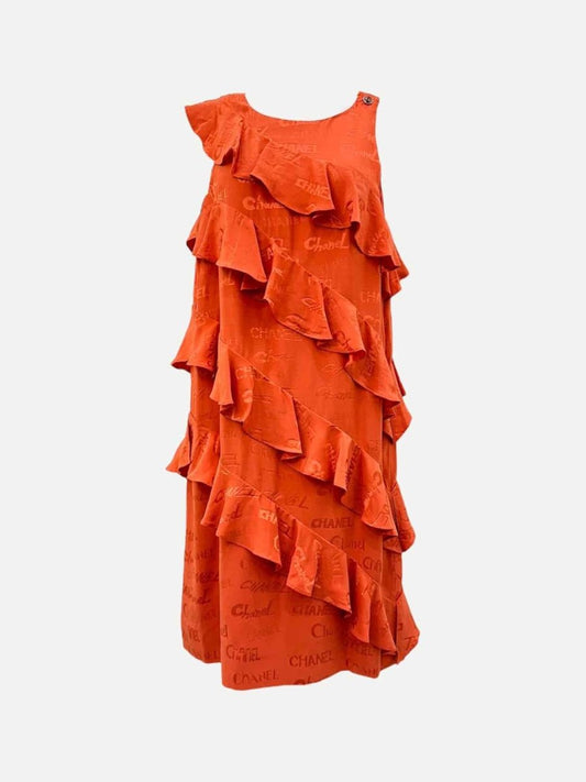 Pre - loved CHANEL Mini Rusty Orange Logo Mini Dress at Reems Closet