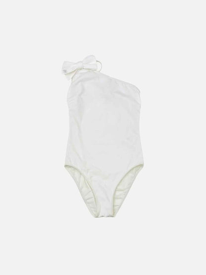 Pre - loved CHANEL One Shoulder White One Piece Swimsuit at Reems Closet