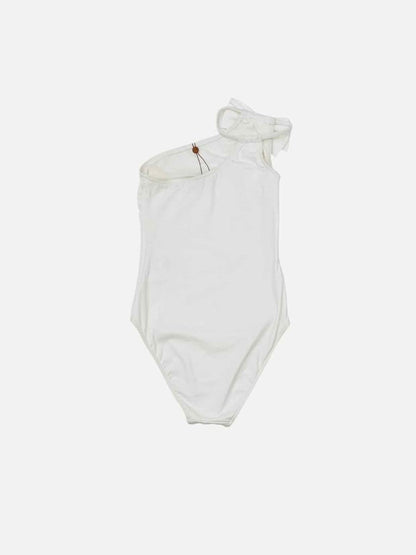 Pre - loved CHANEL One Shoulder White One Piece Swimsuit at Reems Closet