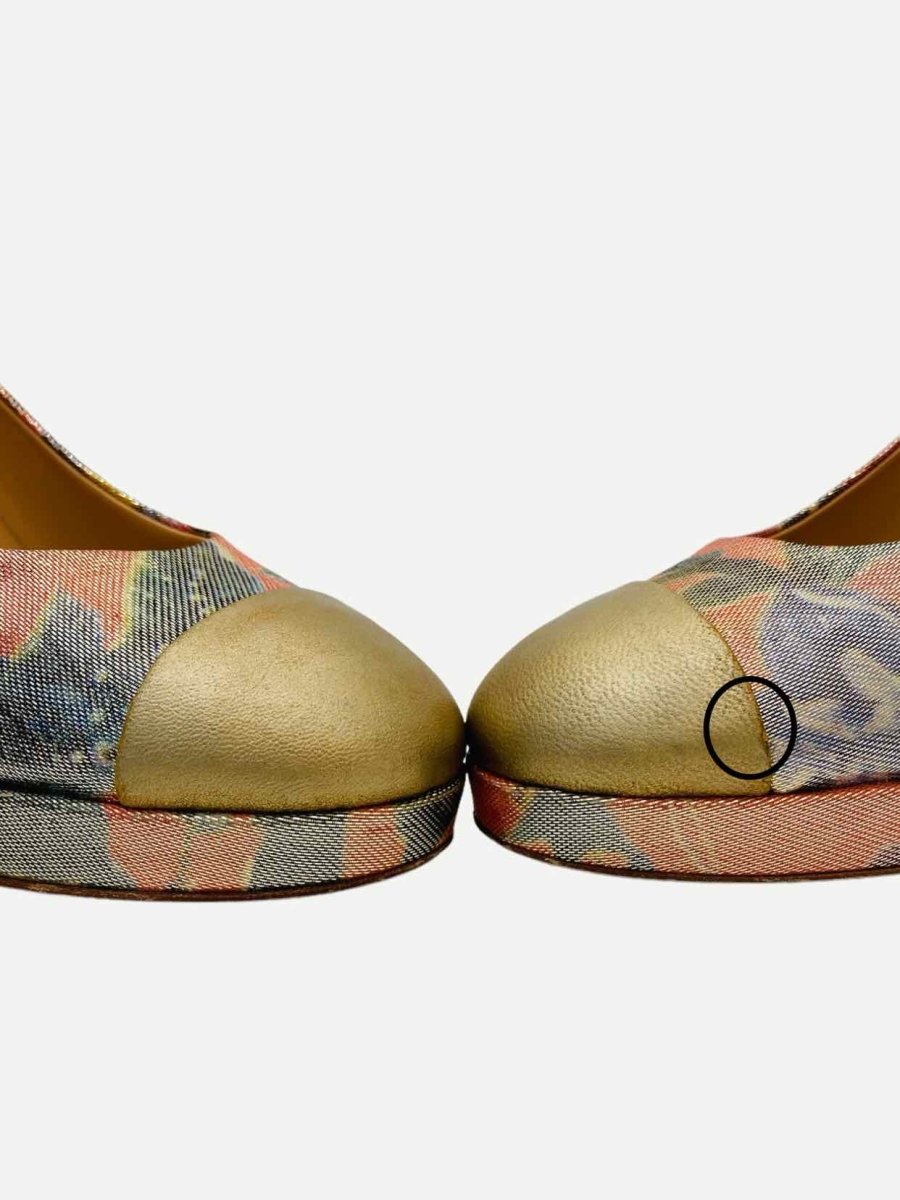 Pre - loved CHANEL Paris - Dubai Gold Multicolor Cap Toe Pumps at Reems Closet