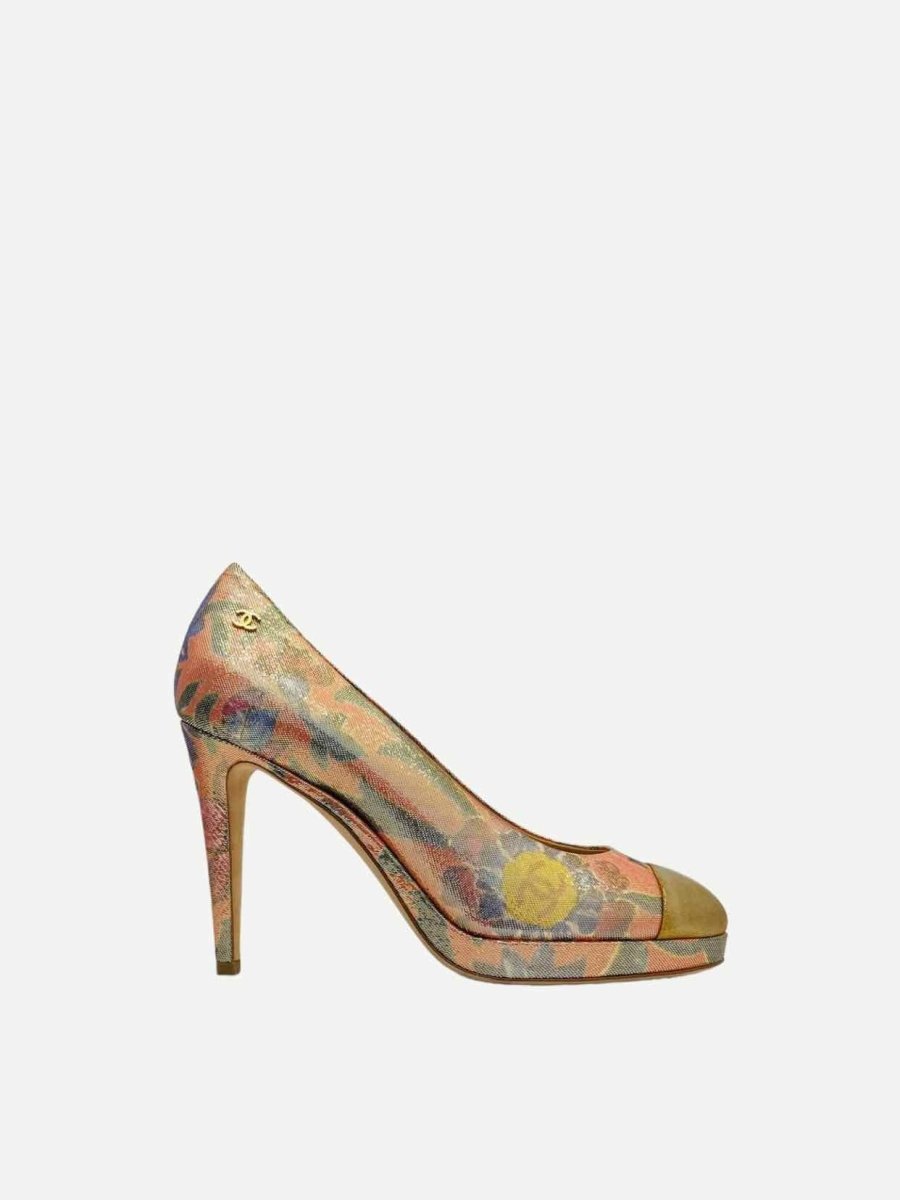 Pre - loved CHANEL Paris - Dubai Gold Multicolor Cap Toe Pumps at Reems Closet