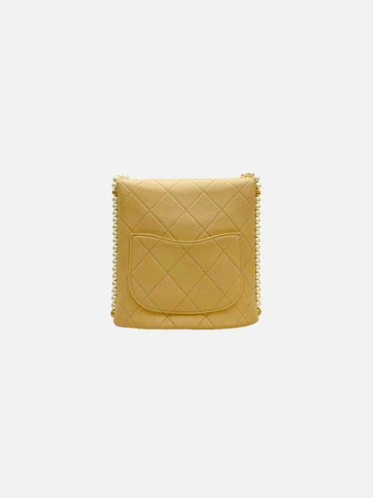 Pre - loved CHANEL Pearl Chain Flap Beige Quilted Crossbody at Reems Closet