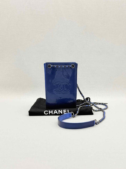 Pre - loved CHANEL Phone Holder Electric Blue Crossbody at Reems Closet
