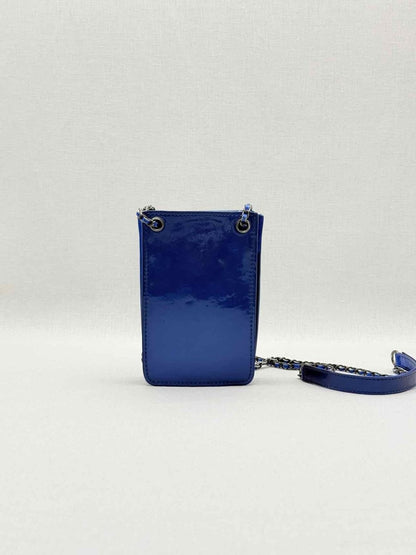 Pre - loved CHANEL Phone Holder Electric Blue Crossbody at Reems Closet