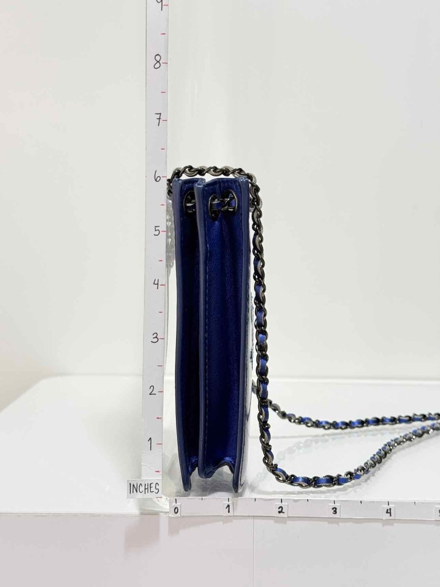 Pre - loved CHANEL Phone Holder Electric Blue Crossbody at Reems Closet