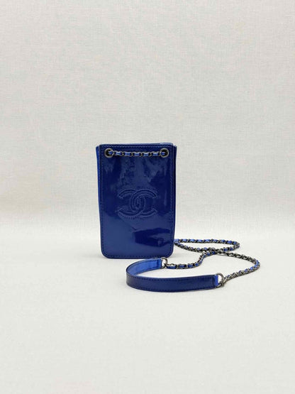 Pre - loved CHANEL Phone Holder Electric Blue Crossbody at Reems Closet