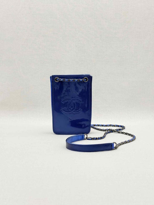 Pre - loved CHANEL Phone Holder Electric Blue Crossbody at Reems Closet