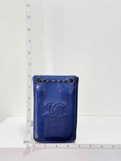 Pre - loved CHANEL Phone Holder Electric Blue Crossbody at Reems Closet