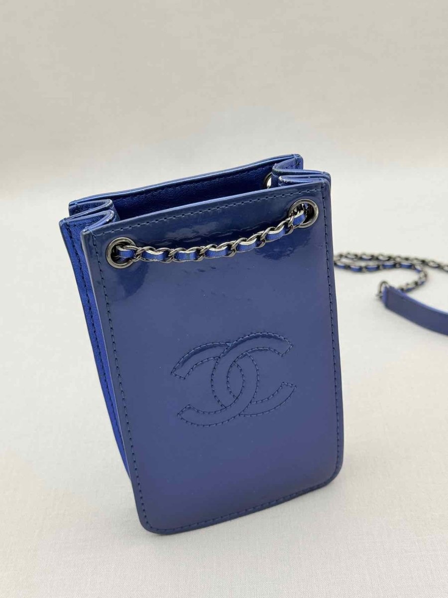 Pre - loved CHANEL Phone Holder Electric Blue Crossbody at Reems Closet