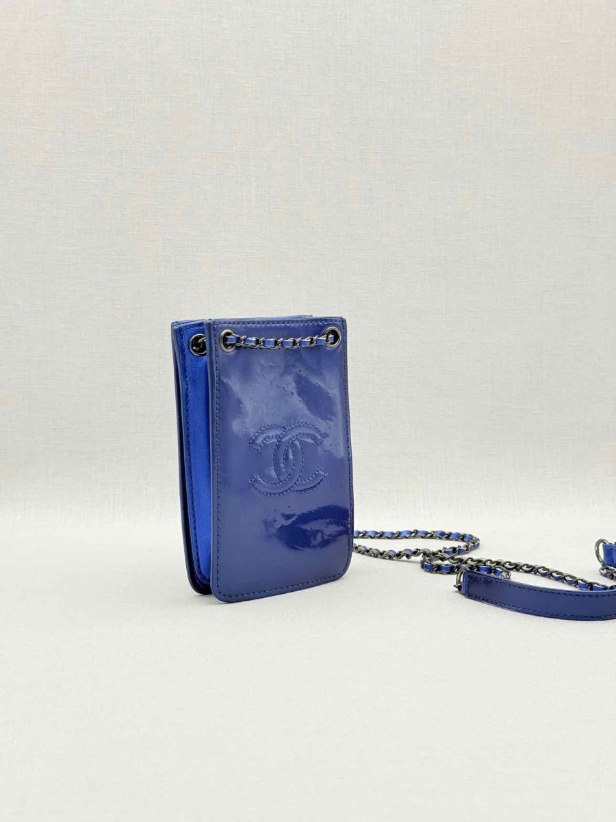 Pre - loved CHANEL Phone Holder Electric Blue Crossbody at Reems Closet
