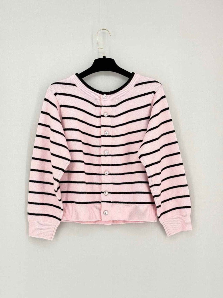 Pre-loved CHANEL Pink & Black Striped Size US 8 Cardigan at Reems Closet