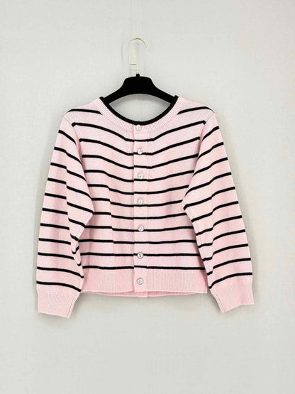 Pre-loved CHANEL Pink & Black Striped Size US 8 Cardigan at Reems Closet