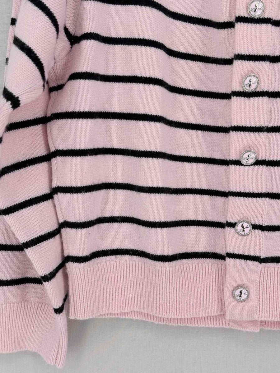 Pre-loved CHANEL Pink & Black Striped Size US 8 Cardigan at Reems Closet