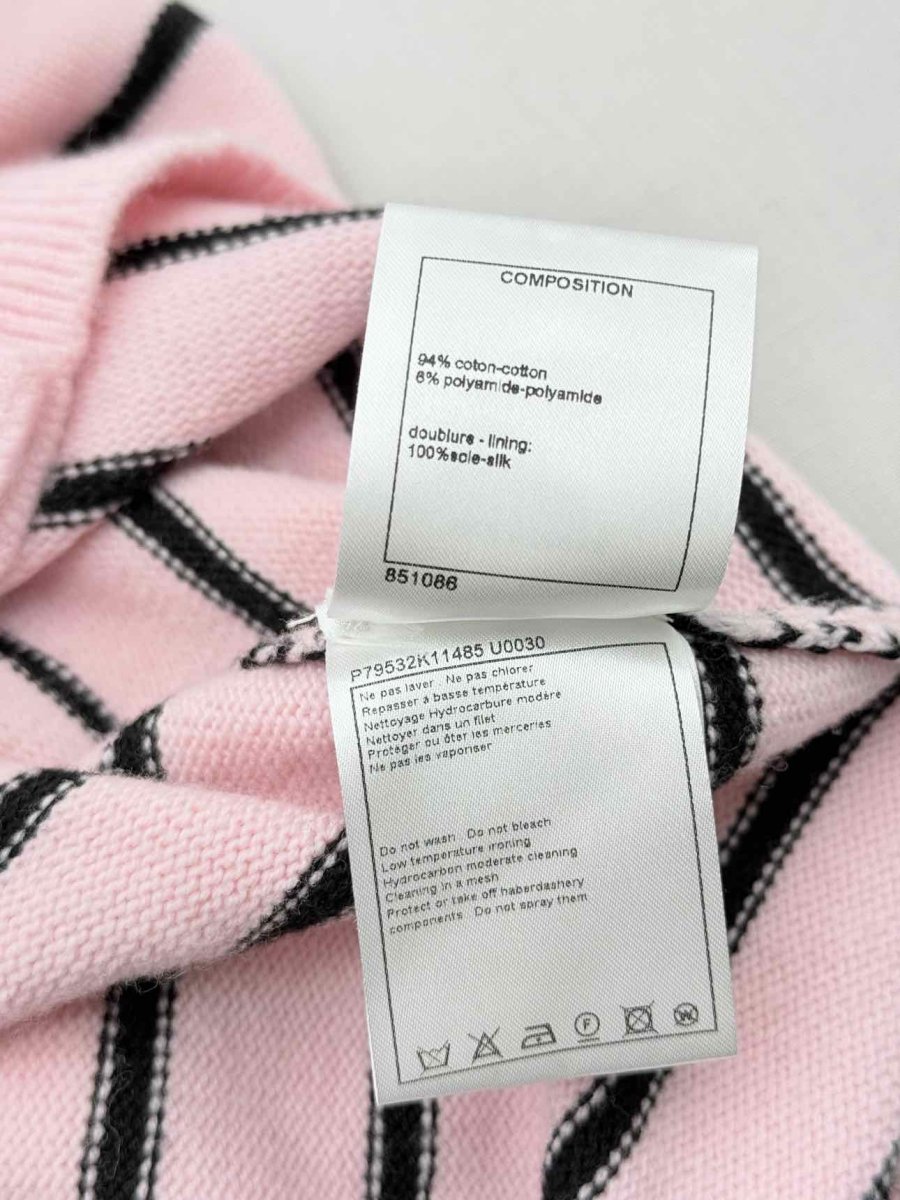 Pre-loved CHANEL Pink & Black Striped Size US 8 Cardigan at Reems Closet