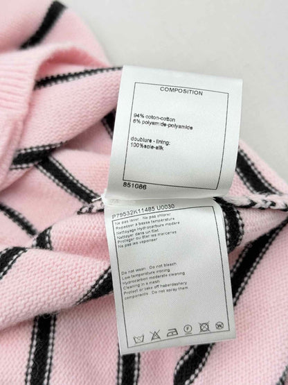Pre-loved CHANEL Pink & Black Striped Size US 8 Cardigan at Reems Closet